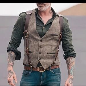 Men’s Leather Harness/suspenders -brown